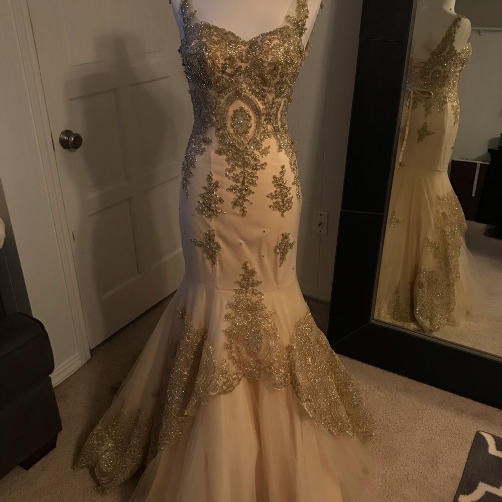 Gold Beaded Dress Wedding/Prom